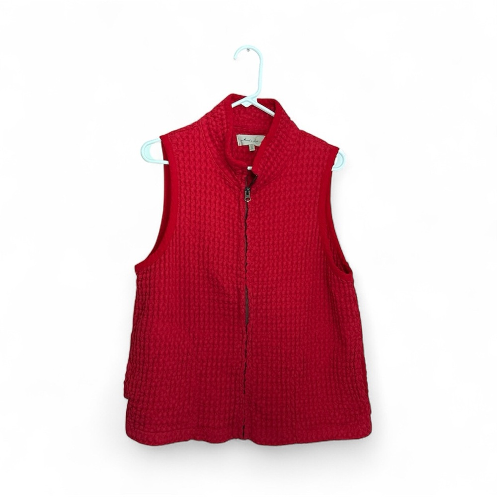 Mod-o-doc Waffle Texture Front Zip Closure Pockets Vest Red Size Medium